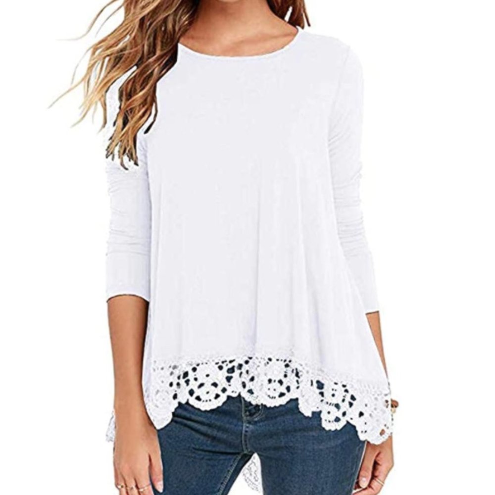 White Long-Sleeve Crochet Lace Top